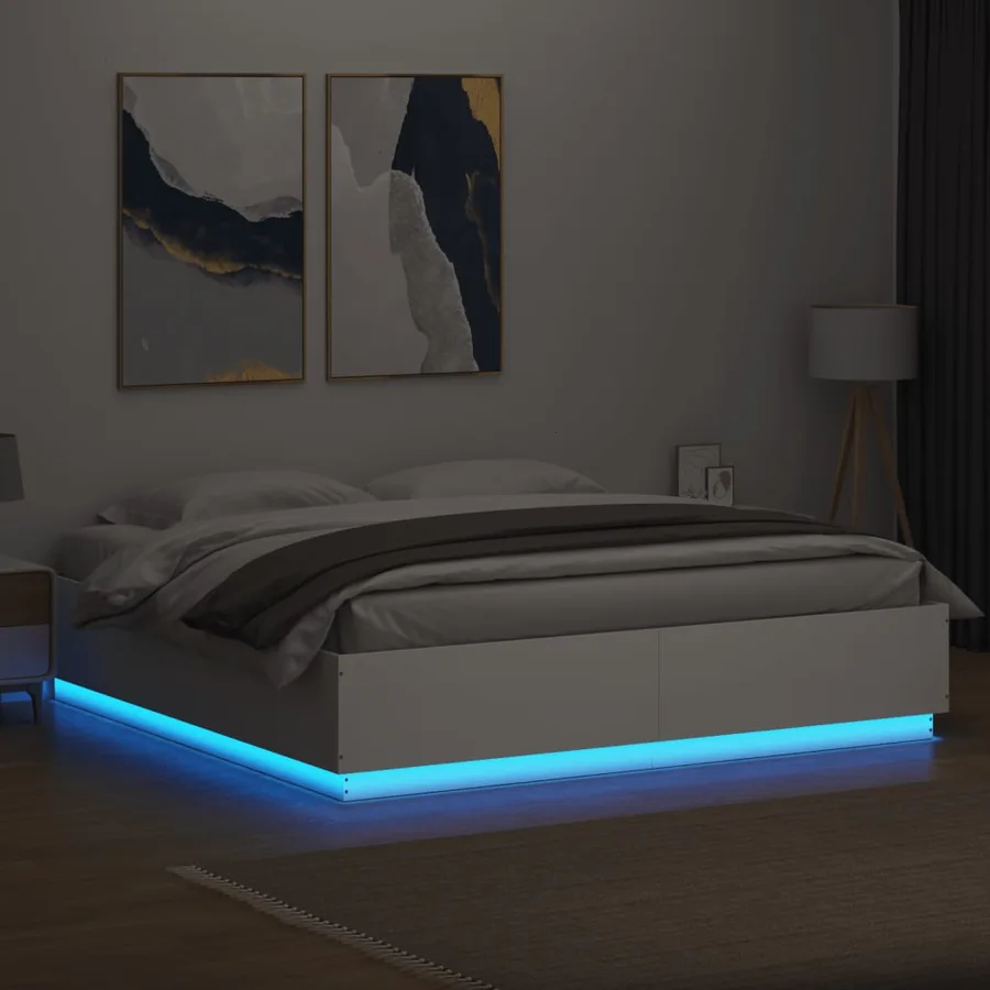 Cadre de lit avec LED sans matelas blanc 200x200 cm - 4