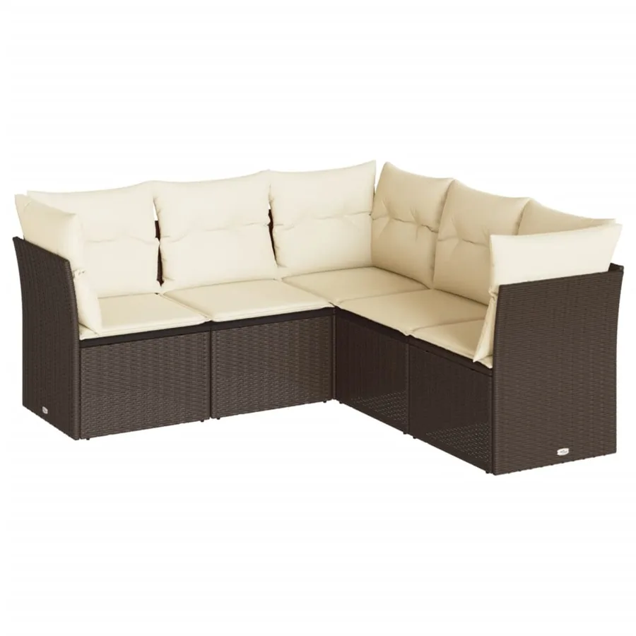 Salon de jardin avec coussins 5 pcs marron résine tressée - 2