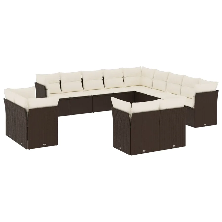 Salon de jardin avec coussins 13 pcs marron résine tressée - 2