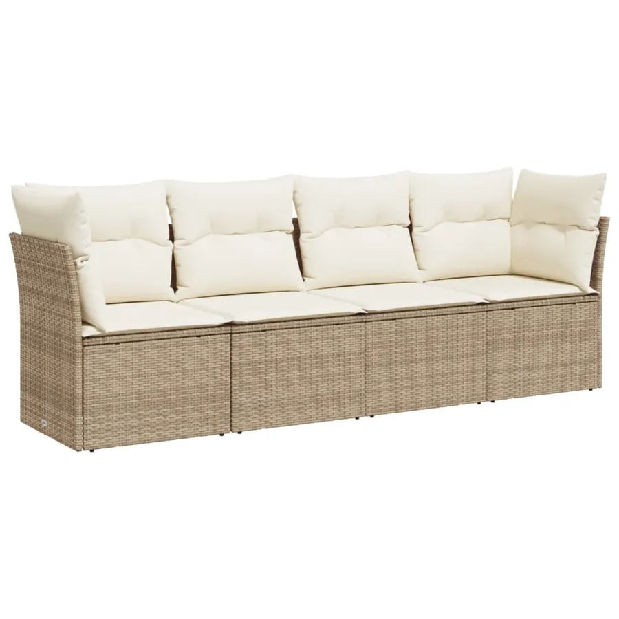 Salon de jardin avec coussins 4 pcs beige résine tressée - 2