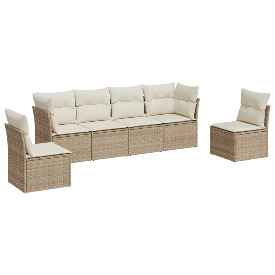 Salon de jardin avec coussins 6 pcs beige résine tressée - 2