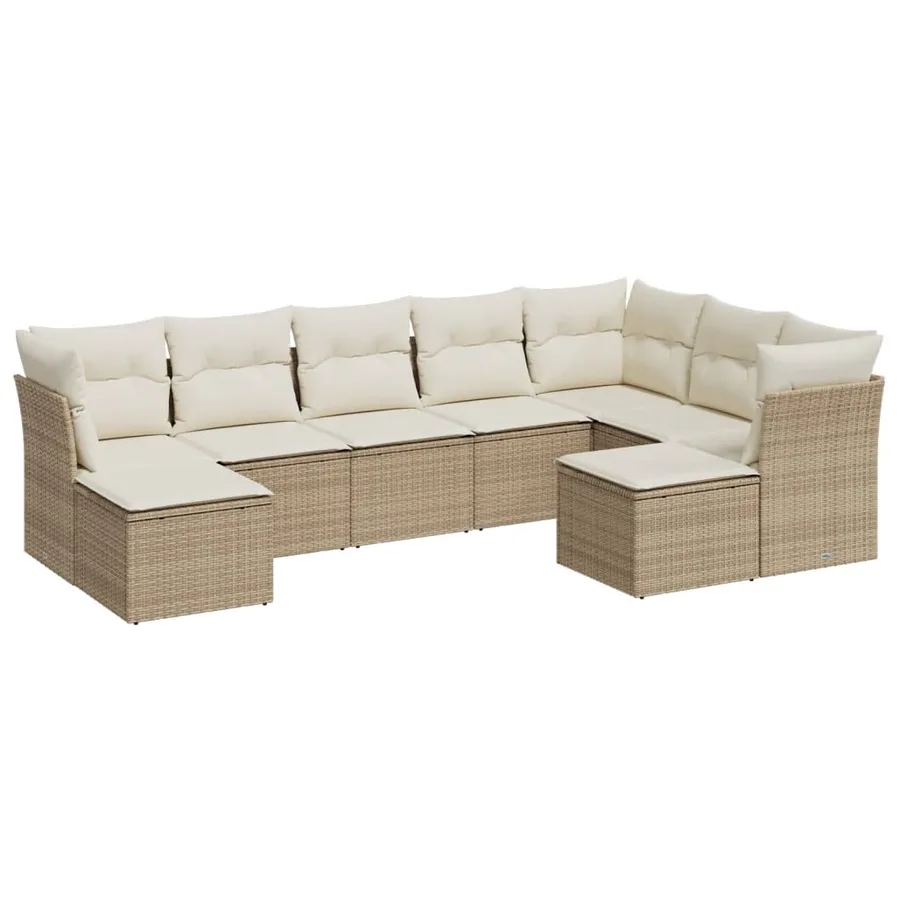 Salon de jardin avec coussins 9 pcs beige résine tressée - 2