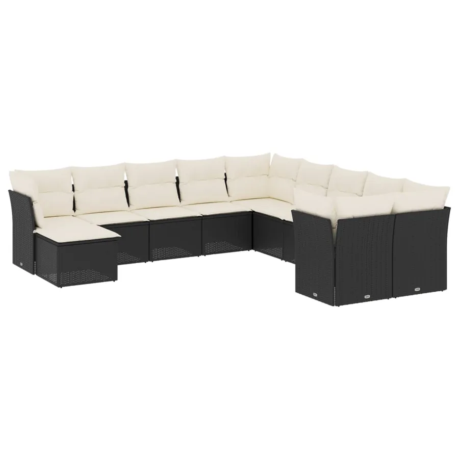 Salon de jardin 11 pcs avec coussins noir résine tressée - 2