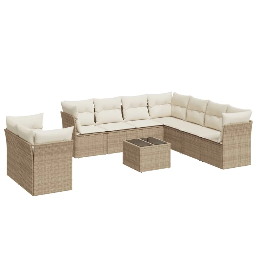 Salon de jardin avec coussins 10 pcs beige résine tressée - 2