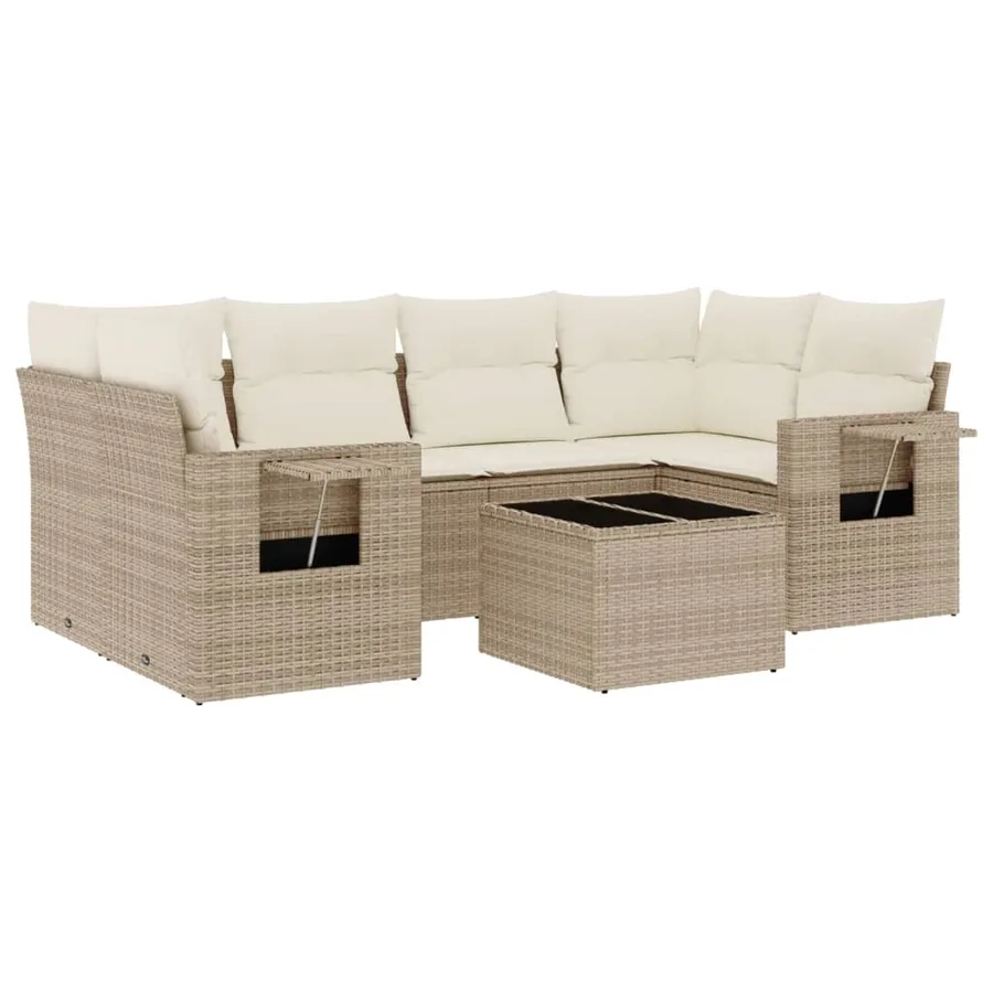 Salon de jardin avec coussins 7 pcs beige résine tressée - 2
