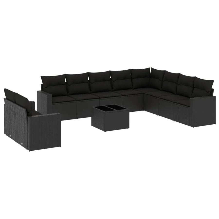 Salon de jardin 11 pcs avec coussins noir résine tressée - 2