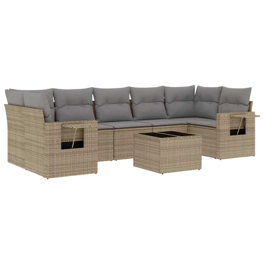 Salon de jardin avec coussins 8 pcs beige résine tressée - 2