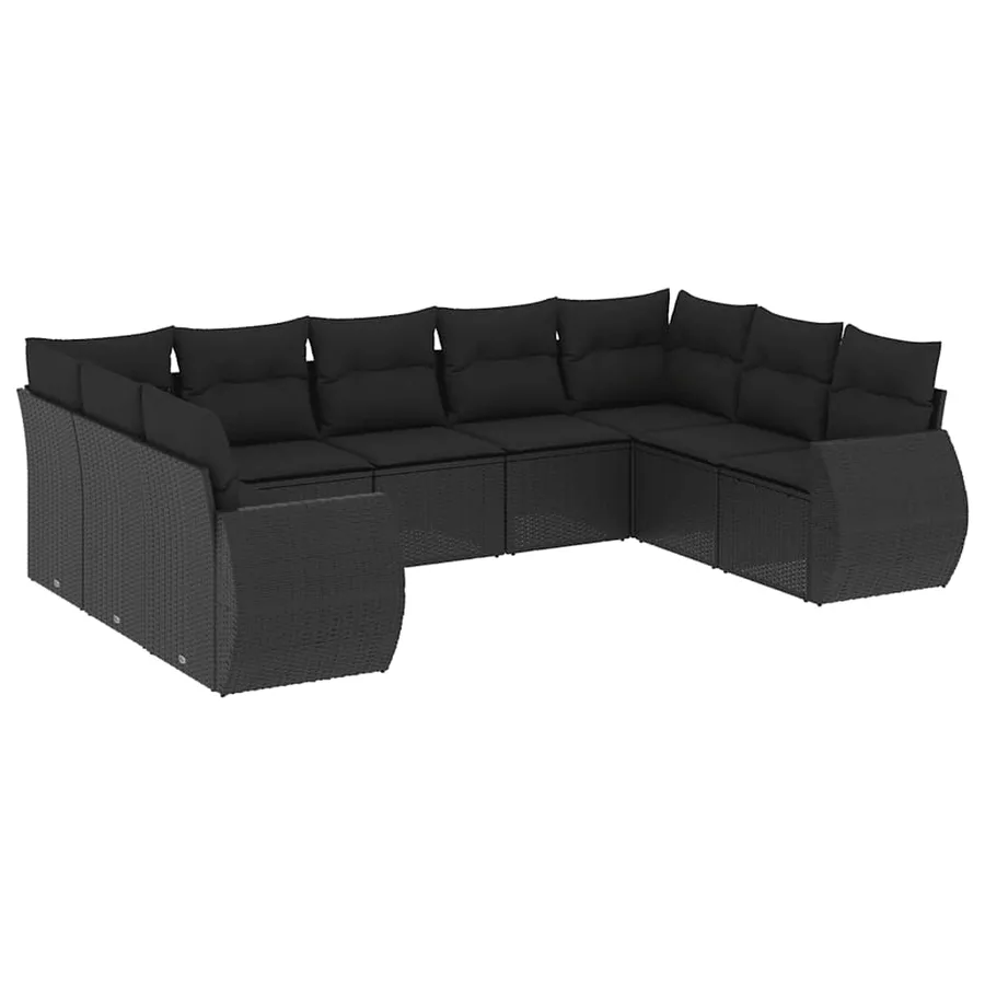 Salon de jardin 9 pcs avec coussins noir résine tressée - 2