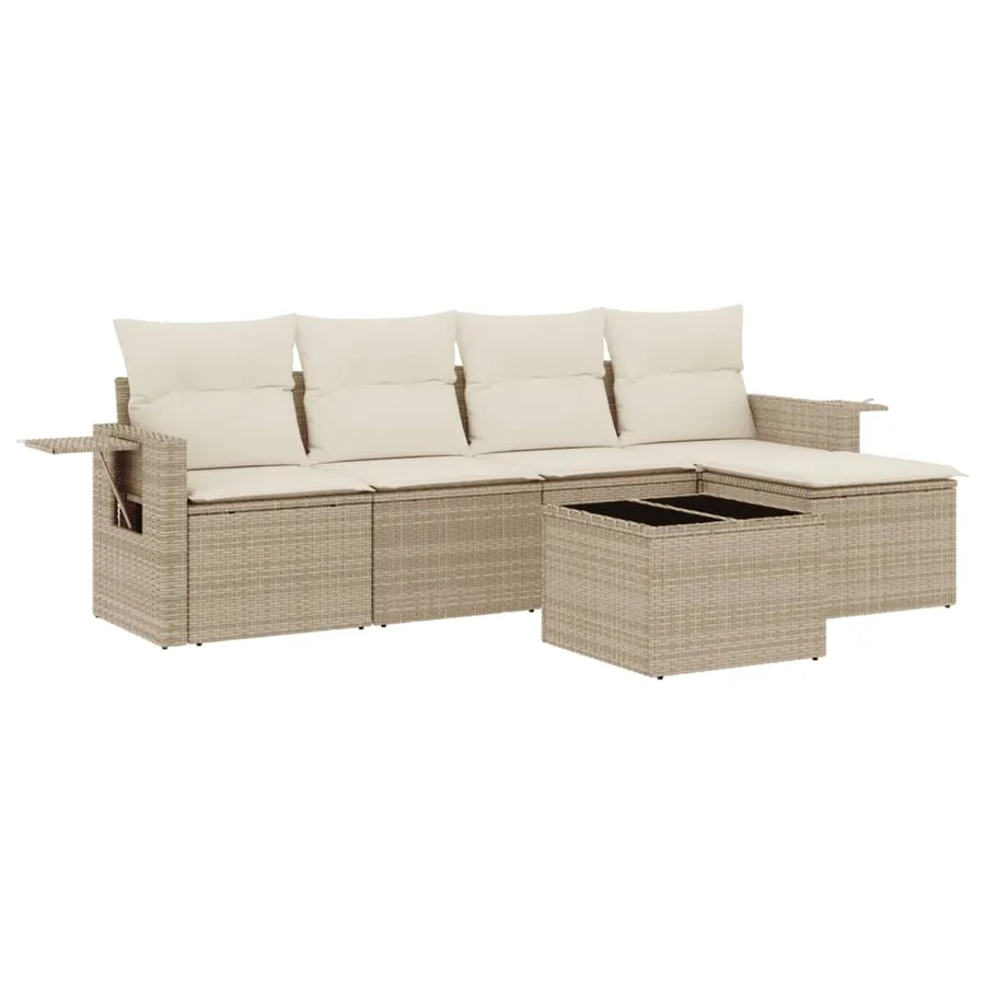 Salon de jardin avec coussins 6 pcs beige résine tressée - 2