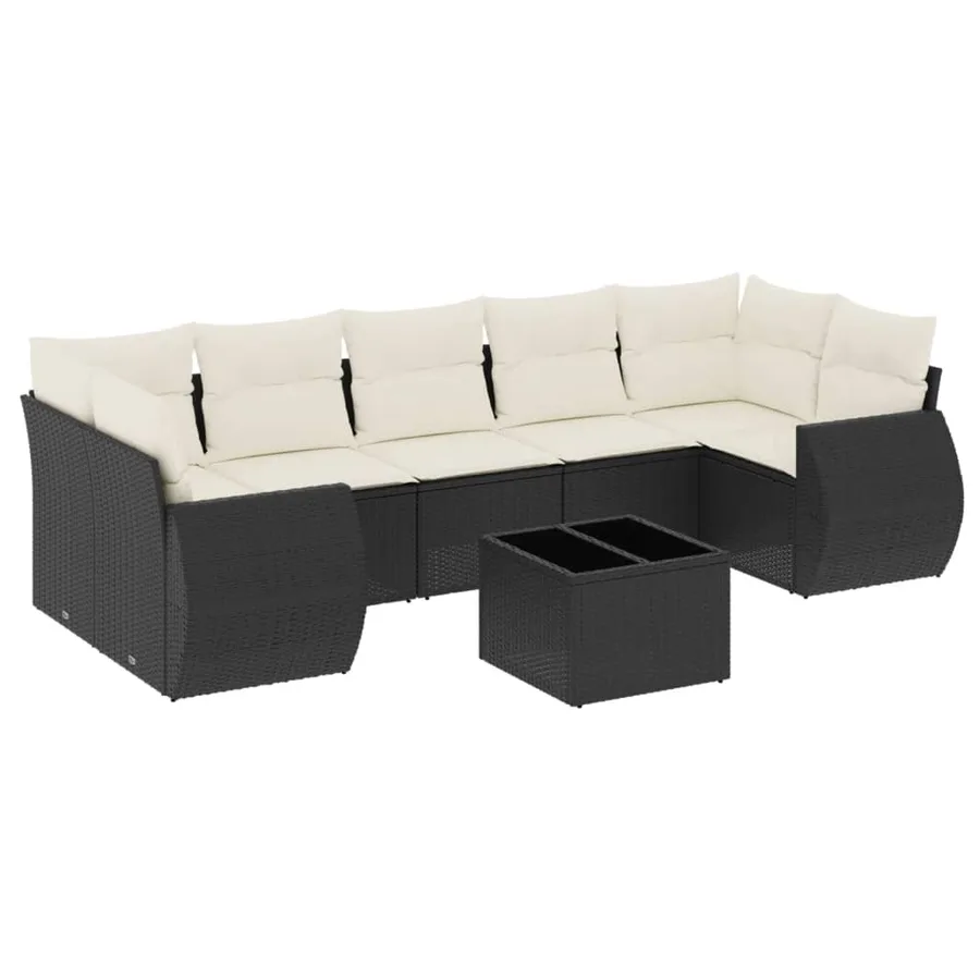 Salon de jardin 8 pcs avec coussins noir résine tressée - 2