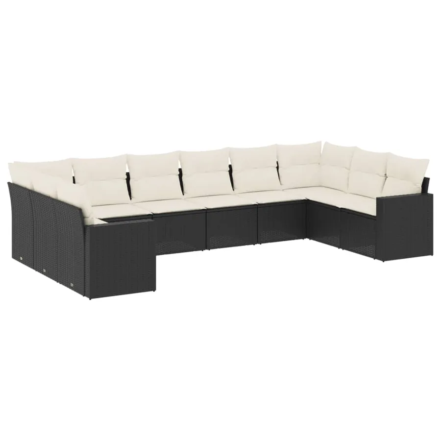 Salon de jardin 10 pcs avec coussins noir résine tressée - 2