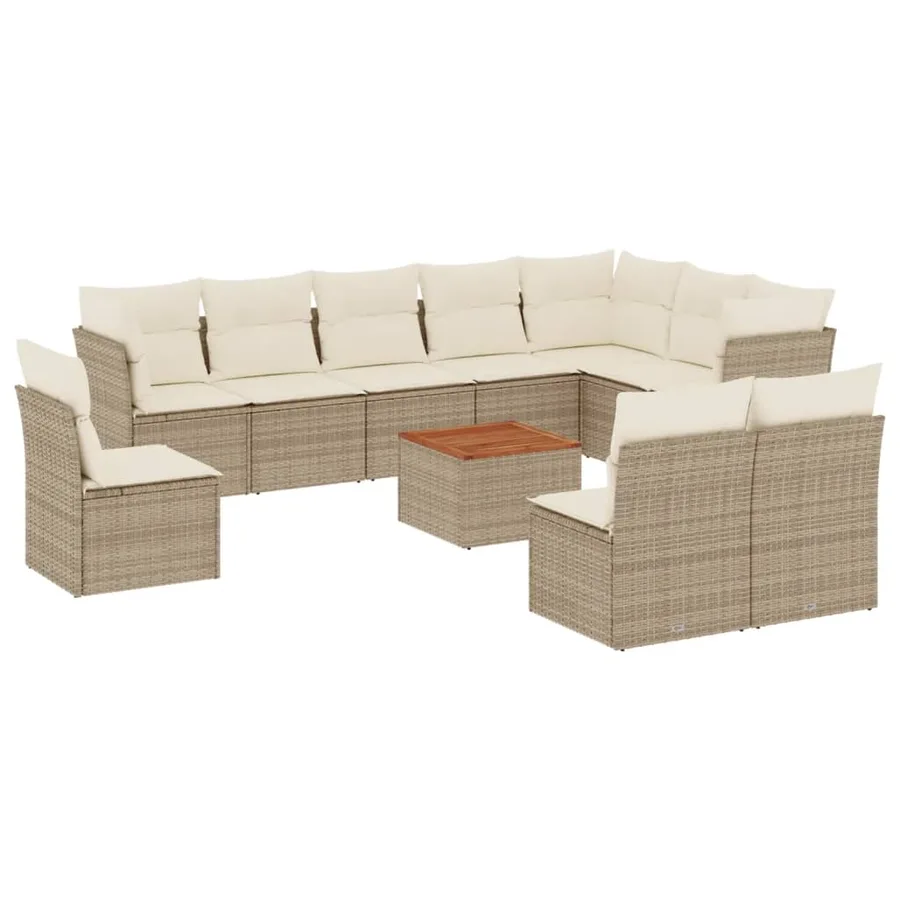 Salon de jardin 11 pcs avec coussins beige résine tressée - 2