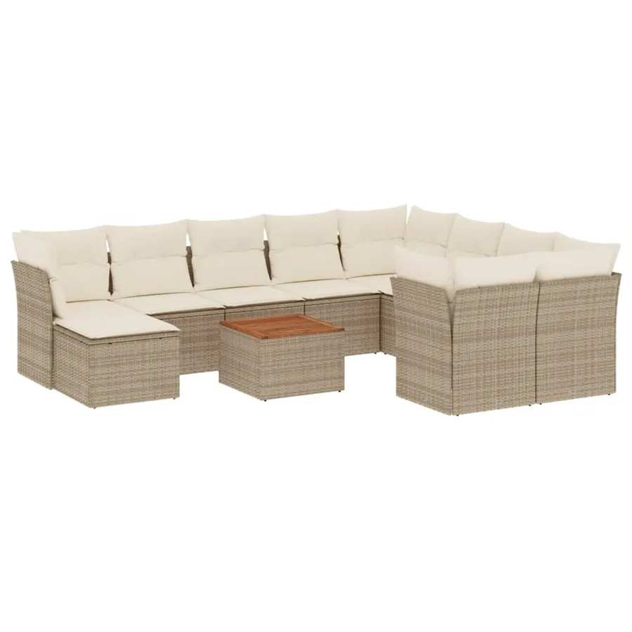Salon de jardin 11 pcs avec coussins beige résine tressée - 2