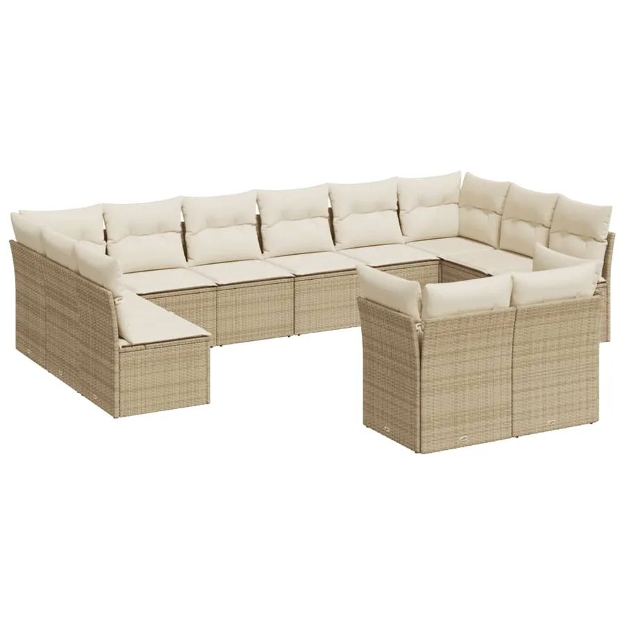 Salon de jardin avec coussins 12 pcs beige résine tressée - 2