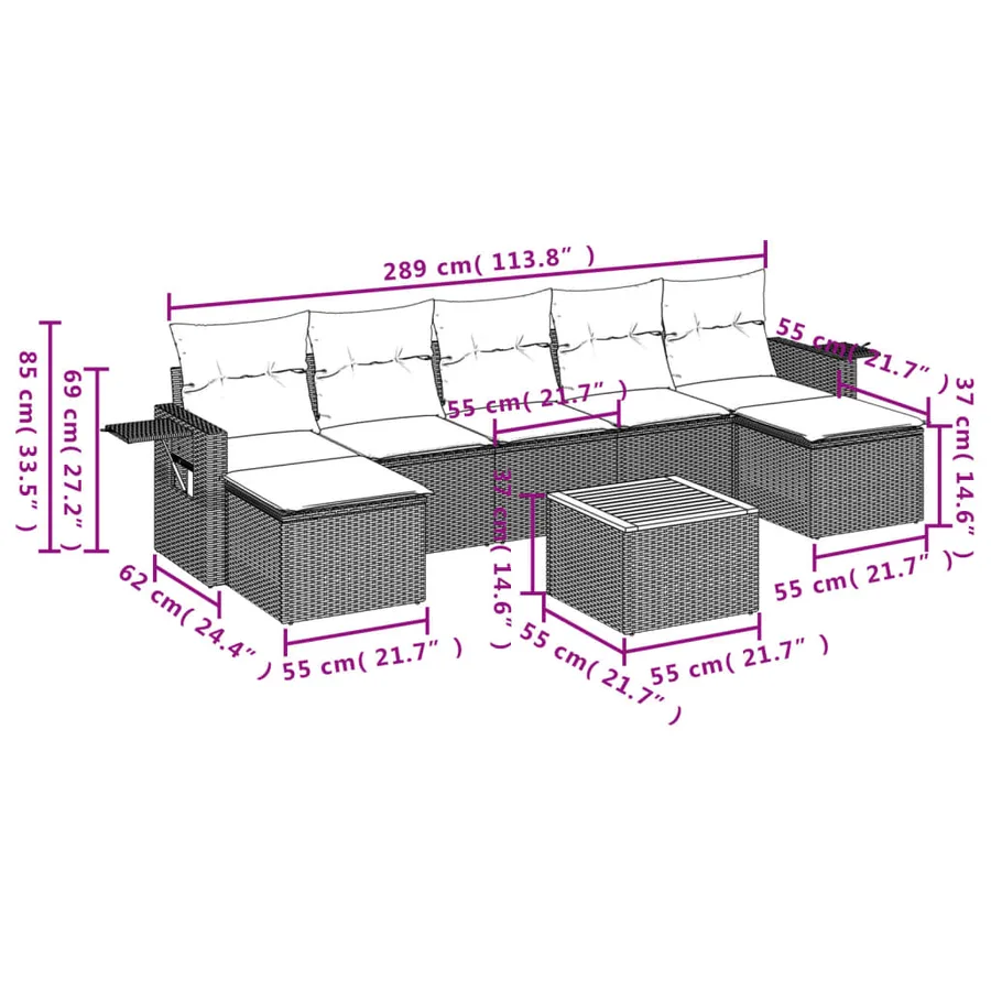 Salon de jardin 8 pcs avec coussins noir résine tressée - 3