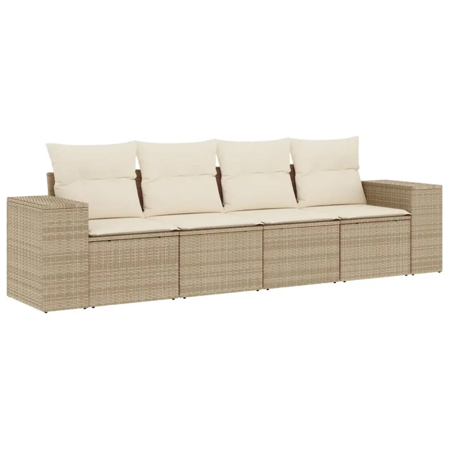 Salon de jardin avec coussins 4 pcs beige résine tressée - 2