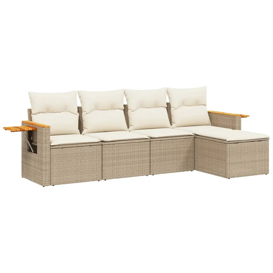 Salon de jardin avec coussins 5 pcs beige résine tressée - 2