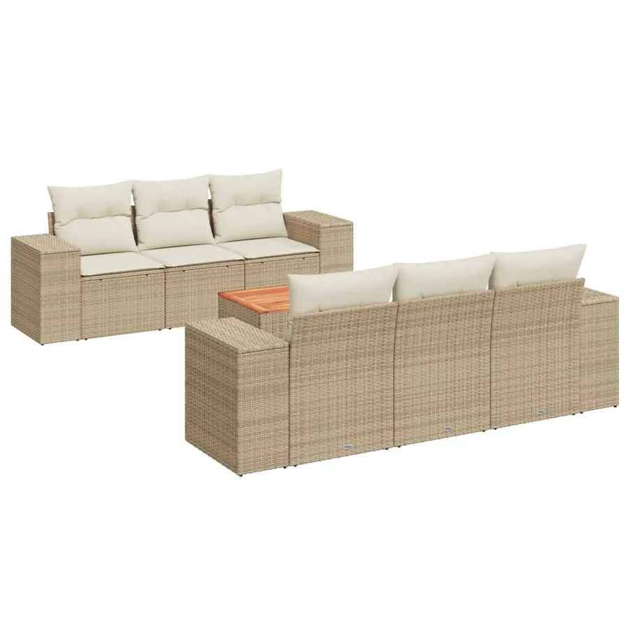 Salon de jardin avec coussins 7 pcs beige résine tressée - 2