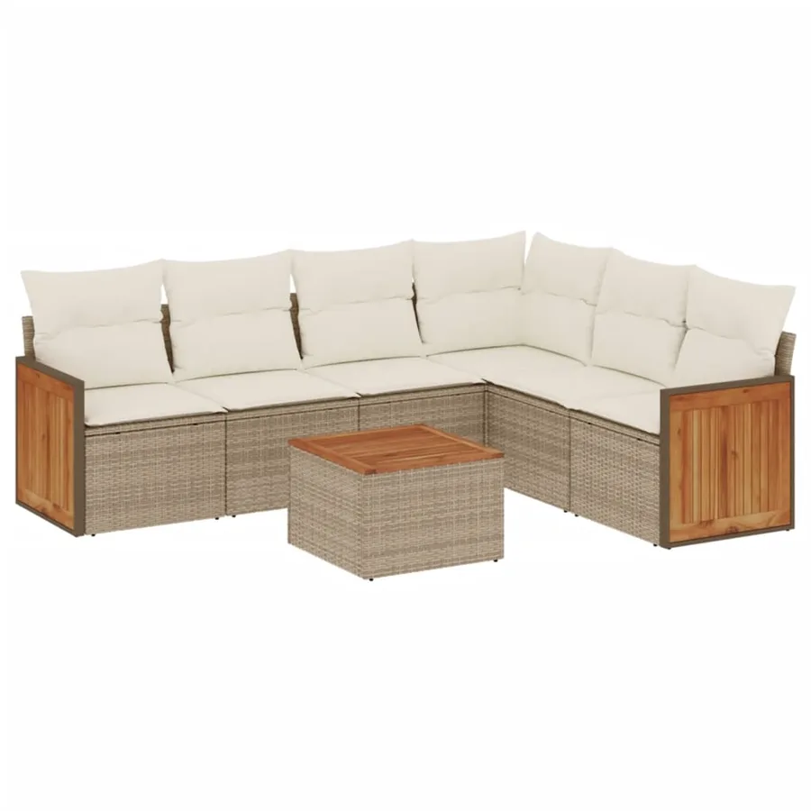 Salon de jardin avec coussins 7 pcs beige résine tressée - 2