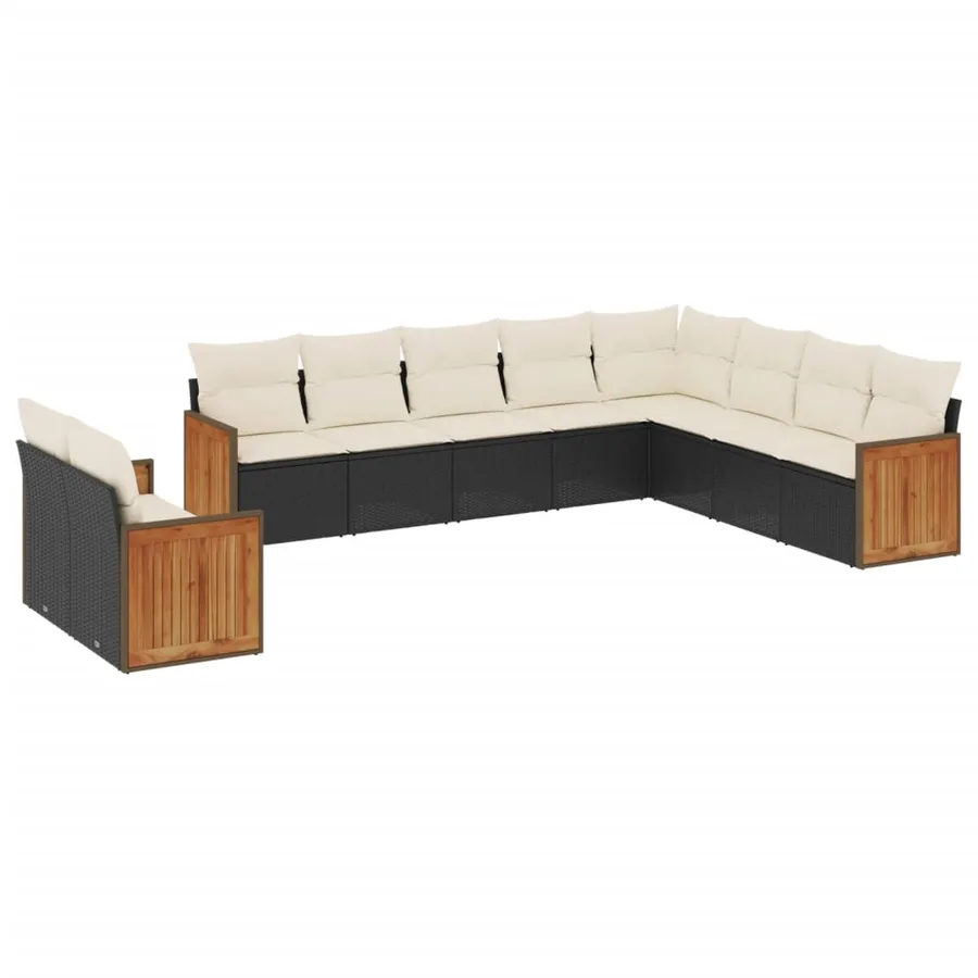Salon de jardin 10 pcs avec coussins noir résine tressée - 2