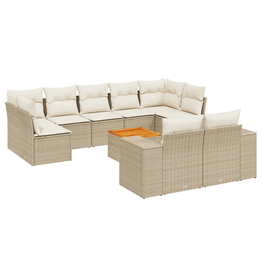 Salon de jardin avec coussins 10 pcs beige résine tressée - 2