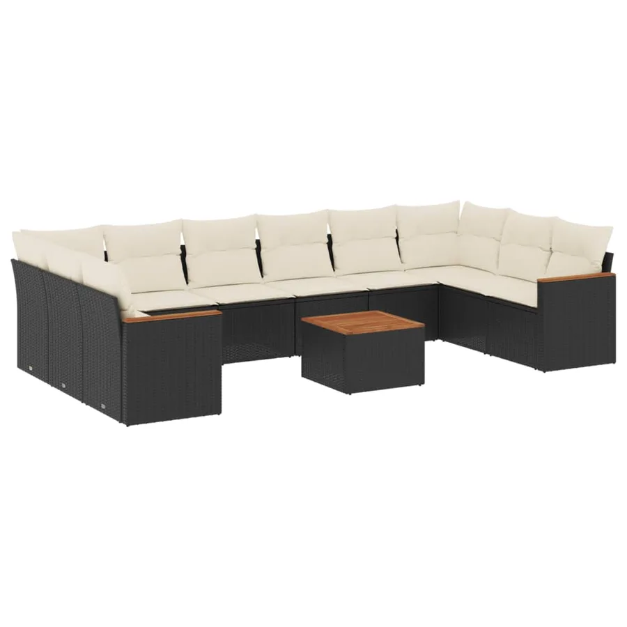 Salon de jardin 11 pcs avec coussins noir résine tressée - 2
