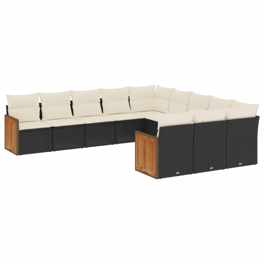 Salon de jardin 11 pcs avec coussins noir résine tressée - 2