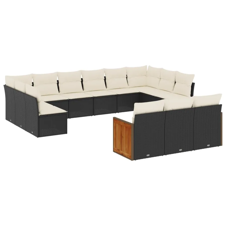 Salon de jardin avec coussins 13 pcs noir résine tressée - 2