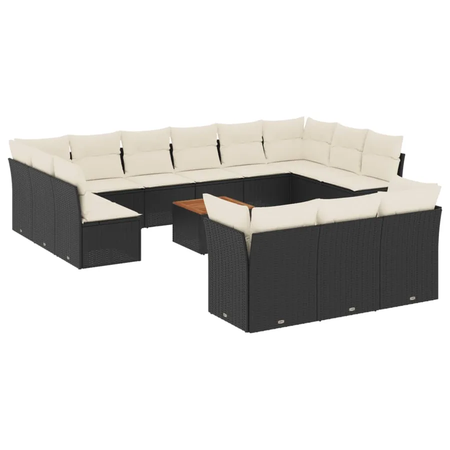 Salon de jardin avec coussins 14 pcs noir résine tressée - 2