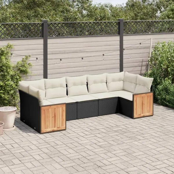 Salon de jardin 7 pcs avec coussins noir résine tressée 62 x 62 x 69 cm - 63,7 kg
