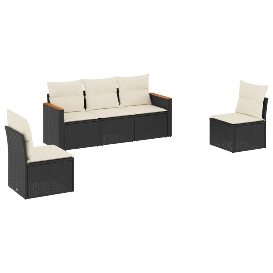 Salon de jardin 5 pcs avec coussins noir résine tressée - 2