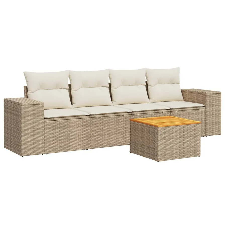 Salon de jardin avec coussins 5 pcs beige résine tressée - 2
