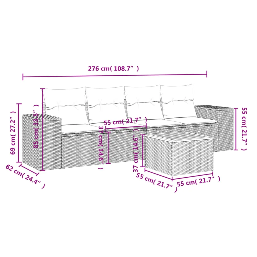 Salon de jardin avec coussins 5 pcs beige résine tressée - 3