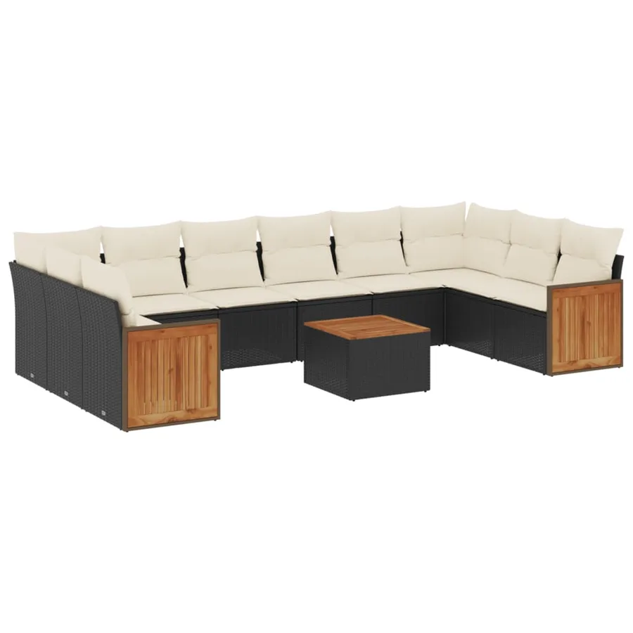 Salon de jardin 11 pcs avec coussins noir résine tressée - 2