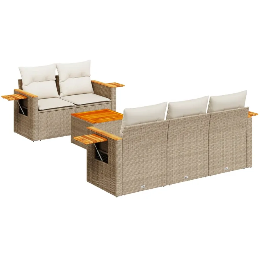 Salon de jardin avec coussins 6 pcs beige résine tressée - 2