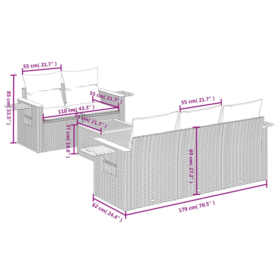 Salon de jardin avec coussins 6 pcs beige résine tressée - 3