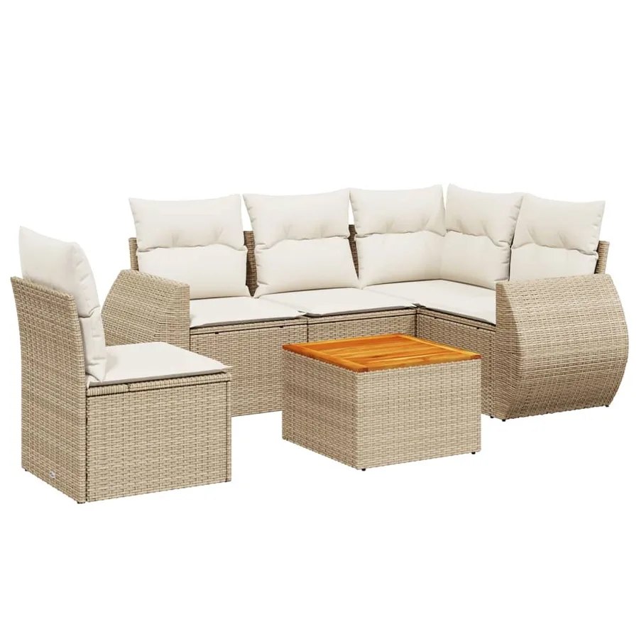 Salon de jardin avec coussins 6 pcs beige résine tressée - 2