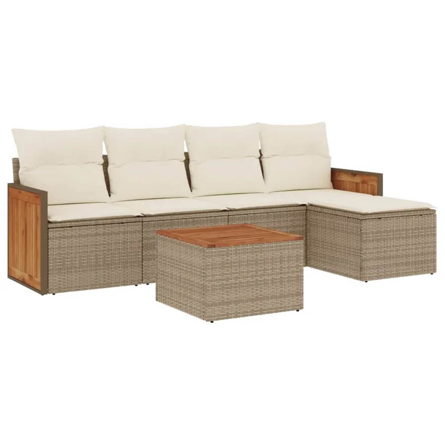 Salon de jardin avec coussins 6 pcs beige résine tressée - 2