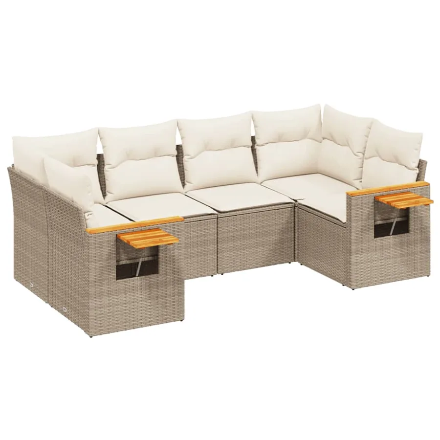 Salon de jardin avec coussins 6 pcs beige résine tressée - 2