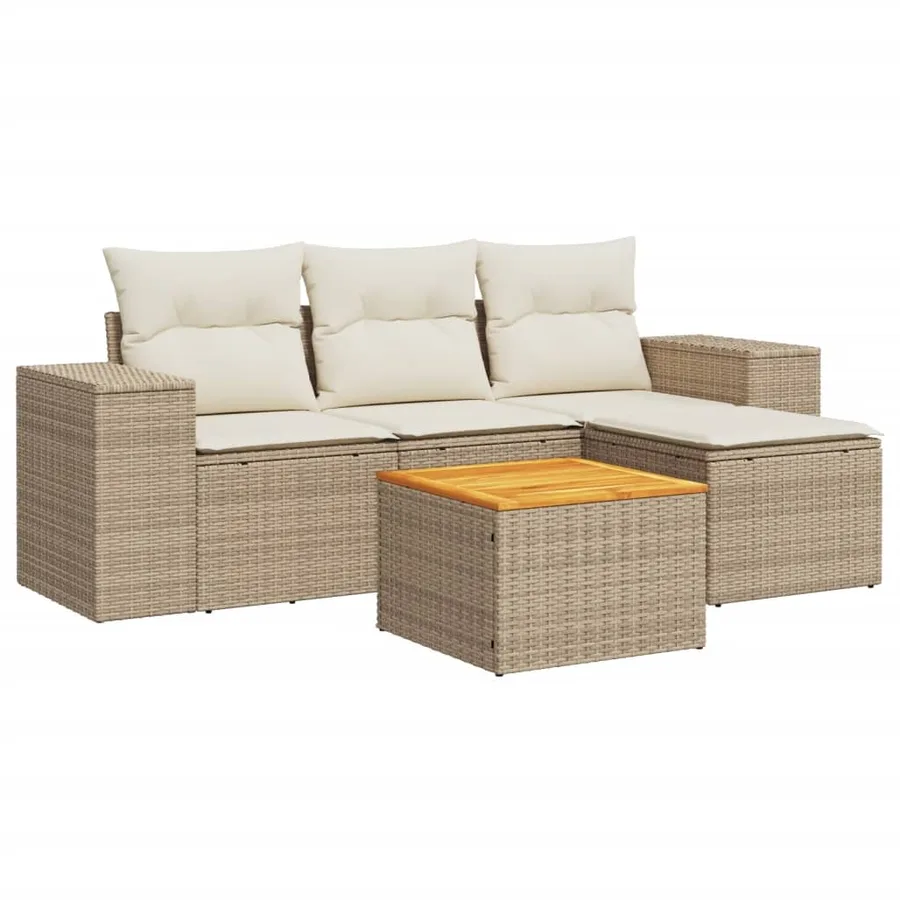 Salon de jardin avec coussins 5 pcs beige résine tressée - 2