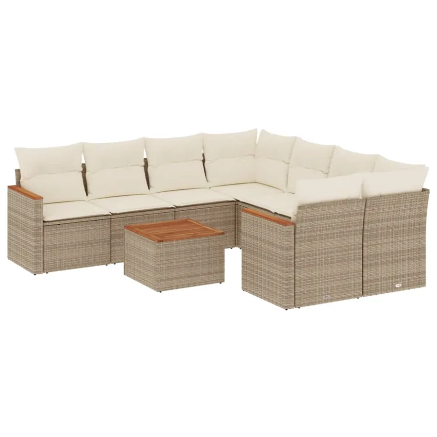 Salon de jardin avec coussins 9 pcs beige résine tressée - 2