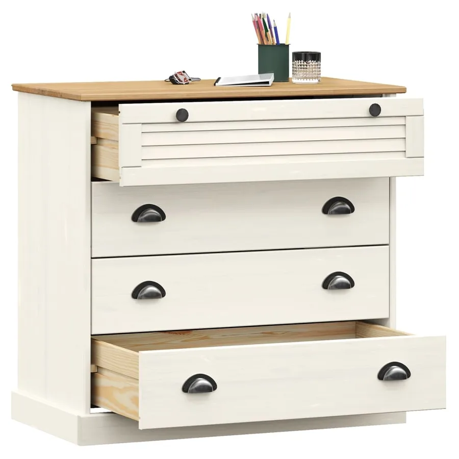 Commode VIGO blanc 80x40x76 cm bois massif de pin - 3