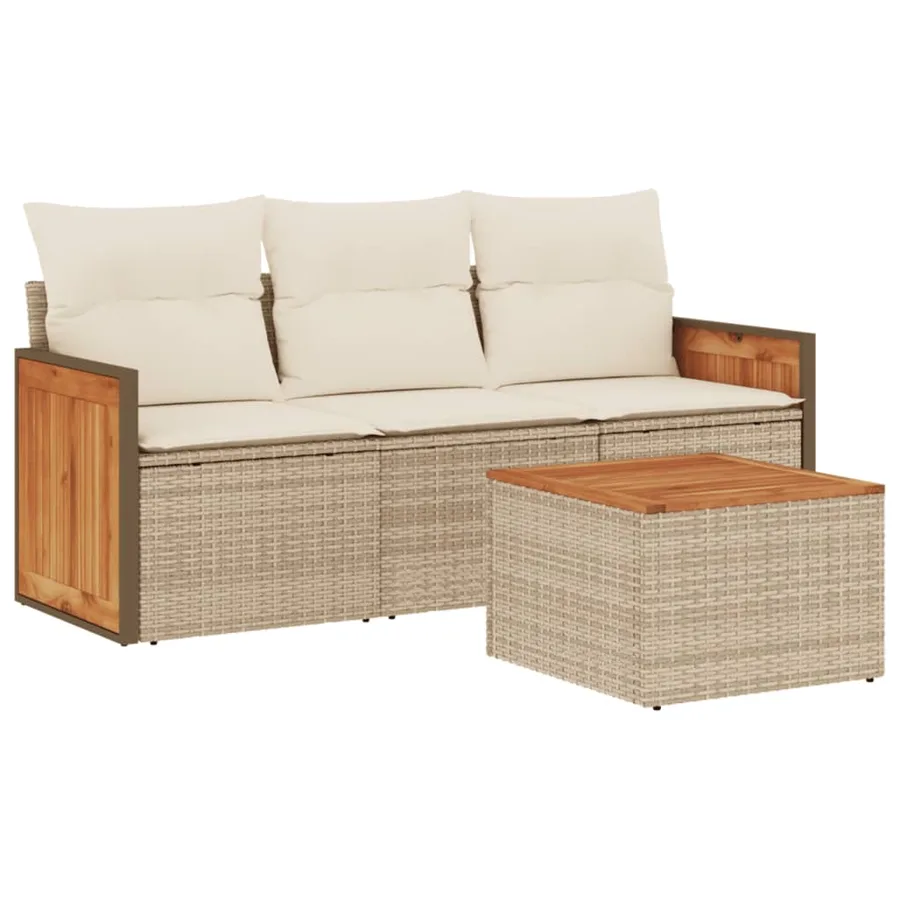 Salon de jardin avec coussins 4 pcs beige résine tressée - 2