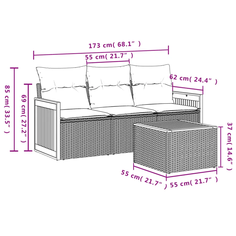 Salon de jardin avec coussins 4 pcs beige résine tressée - 3