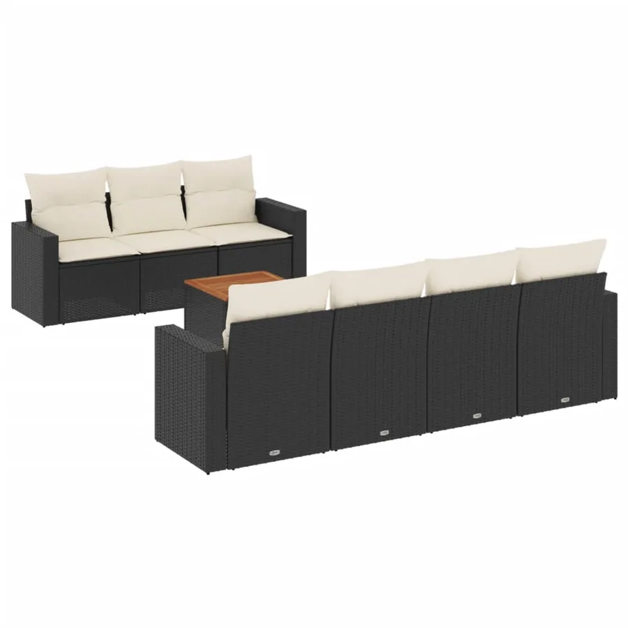 Salon de jardin 8 pcs avec coussins noir résine tressée - 2