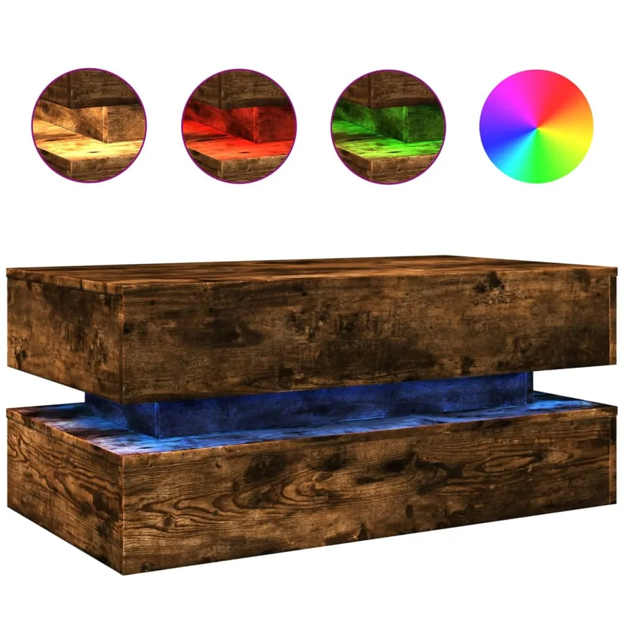 Table basse avec lumières LED chêne fumé 90x50x40 cm - 2