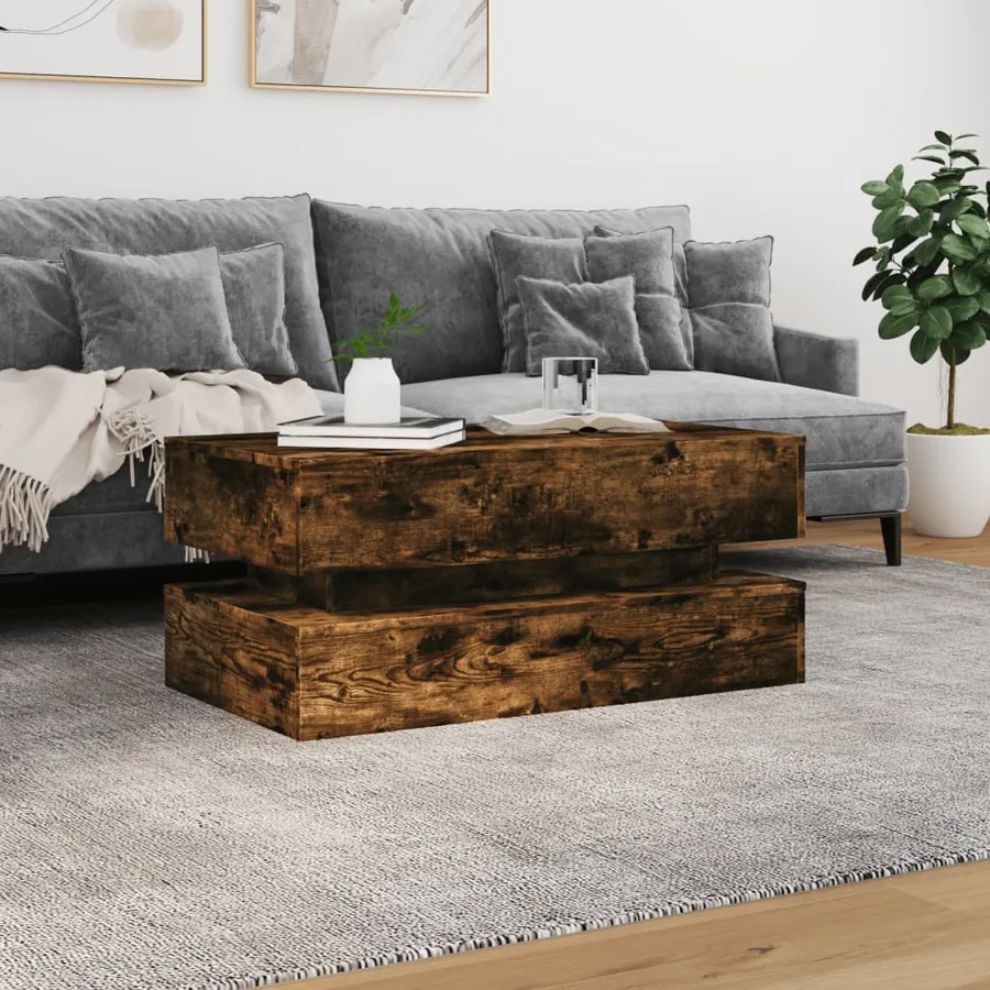 Table basse avec lumières LED chêne fumé 90x50x40 cm - 4