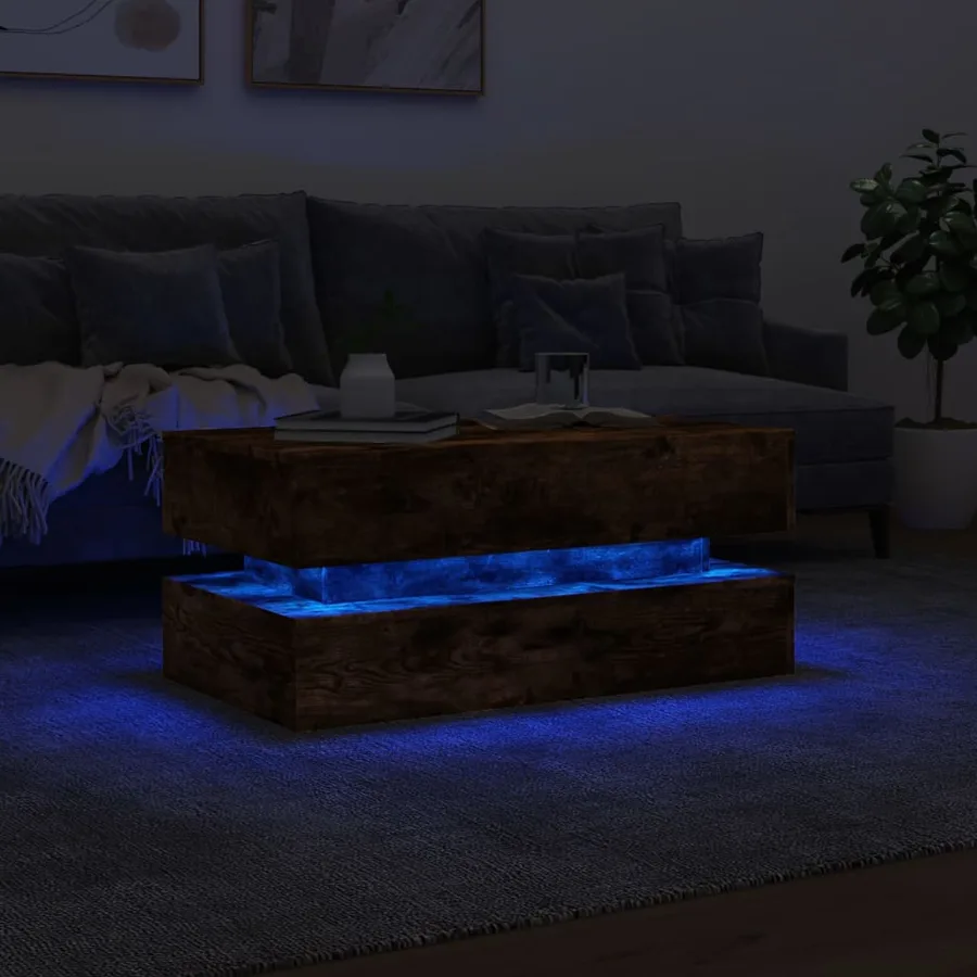 Table basse avec lumières LED chêne fumé 90x50x40 cm - 5