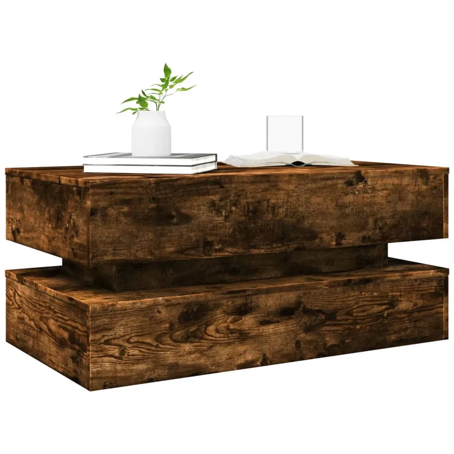 Table basse avec lumières LED chêne fumé 90x50x40 cm - 6