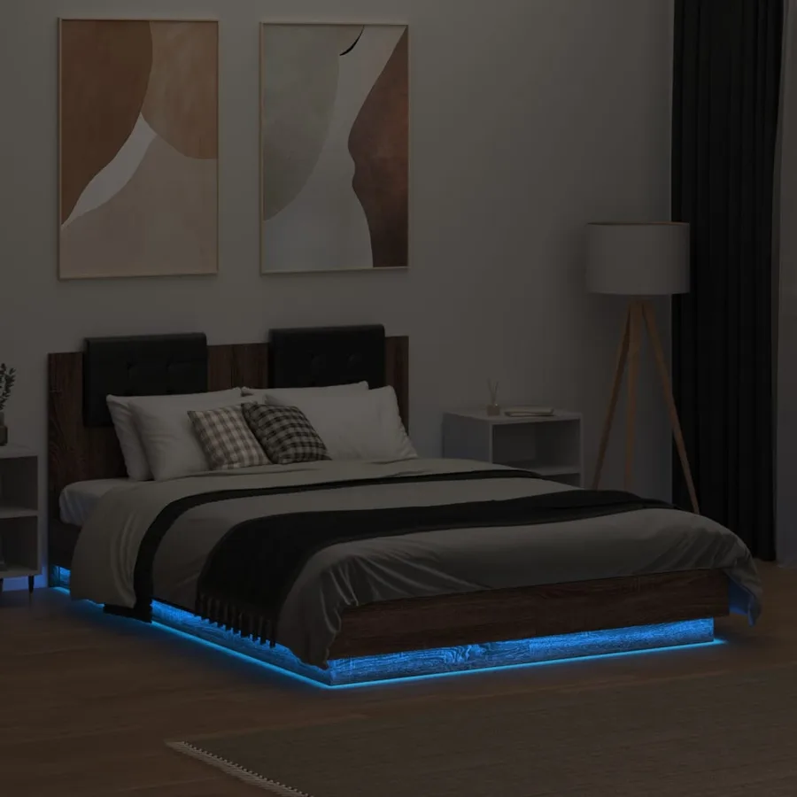 Cadre de lit avec LED sans matelas chêne marron 120x190 cm - 4